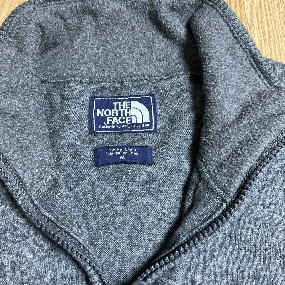 The North Face Sweater Mens Size Large Gray Quarter Zip Cotton Wool Nylon